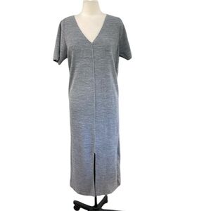 NWOT ASOS Ribbed Vee Neck Short Sleeve Midi Sweater Dress SZ 12 Grey‎